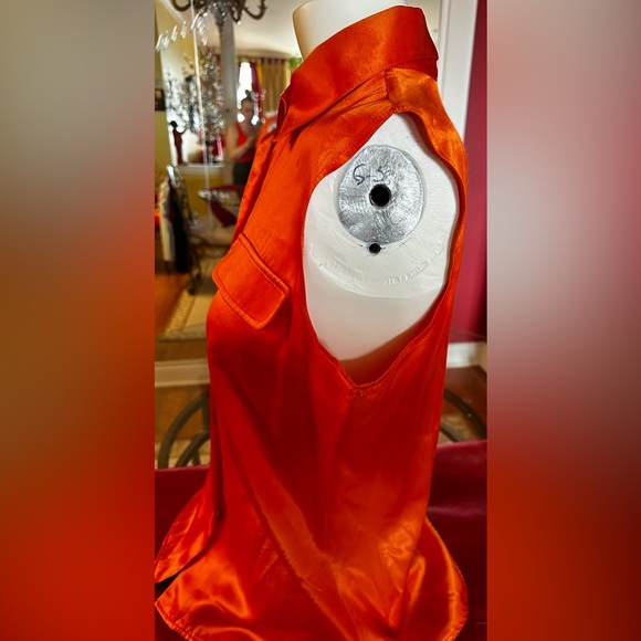 MODA INTERNATIONAL WOMEN ORANGE SLEEVELESS SHIRT SIZE M - Picture 5 of 7